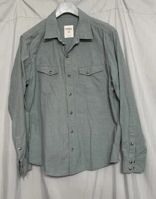 Fossil 54 Men's Large Smokey Blue Western Shirt with Snap Front, Long Sleeve - Image 1 of 4