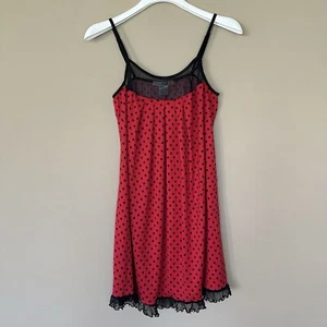 Linea Donatella Women S Nighty Gown Ruffle Slip Dress Red Black Dots Whimsigoth - Picture 1 of 7
