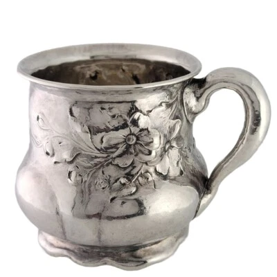 Taza infantil GORHAM MARTELE Art Nouveau floral rara esterlina c1899 Foto 1 de 4