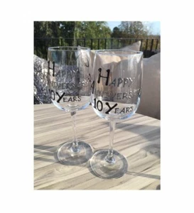 10th Tin Wedding Anniversary Wine Glasses - Black/Silver - Dreamair - Picture 1 of 2