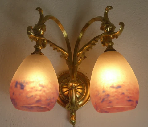 WONDERFUL FRENCH ART NOUVEAU SCONCE 1910 - SIGNED: DEGUE ( DAVID GUERON ) Cover