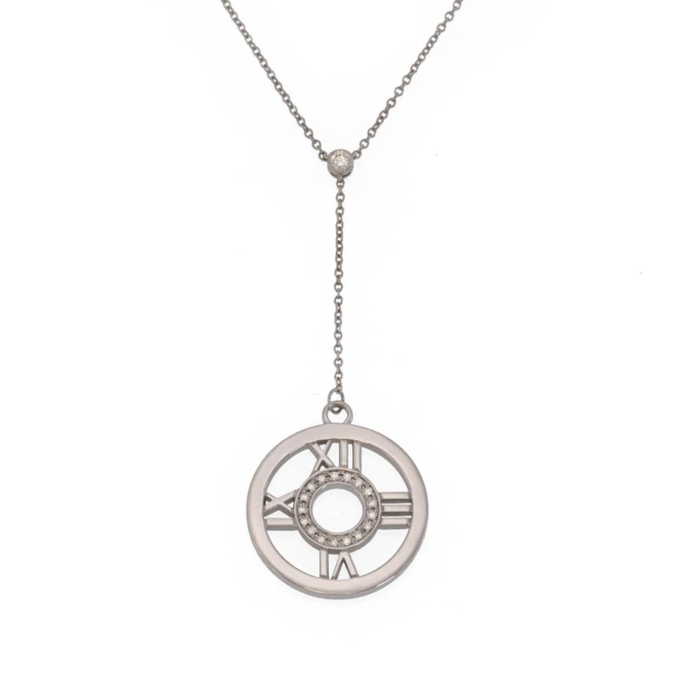Collar Tiffany & Co. Atlas Diamante Oro Blanco 18k Colgante Redondo Lariat Foto 1 de 4