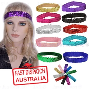 Stretch Elastic Sequin Headband Metallic Dance 20s 80s Costume Disco Hair Band - Picture 1 of 28