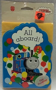 Thomas the Tank Engine Birthday Invitations 8 Cards Envelopes 1991 All Aboard! - Picture 1 of 2