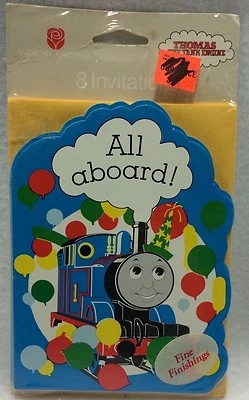 Thomas the Tank Engine Birthday Invitations 8 Cards Envelopes 1991 All Aboard! - Image 1 of 2