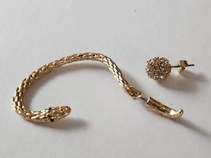 Goldtone Snake Pierced Earring Cuff w/Matching Pave' Stud Reptile Fantasy Magic - Picture 1 of 6