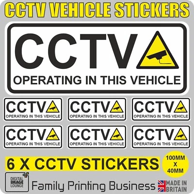 DIGITAL IMAGE LOUNGE CCTV STICKERS - CCTV Operating in this vehicle - Taxi - Private Hire - Uber- x 6