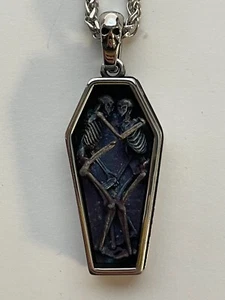 Human Skeleton Necklace Bones in Coffin Pendant Victorian Gothic Pagan Jewelry - Picture 1 of 11