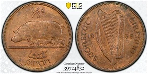 1935 Ireland Half Penny PCGS MS64BN Bronze Registry Coin KM 2 1/2D - Picture 1 of 6