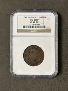 1787 New Jersey Cent, NGC VG-10 -- AMAZING EARLY COLONIAL COIN! - Picture 1 of 3