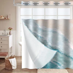 Light Blue Shower Curtain Hookless Shower Curtain Beach Shower Curtain Hookle... - Picture 1 of 7