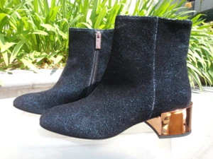 Ivy Kirzhner RINGO Metallic Ink, Black Flock Gold Block Heel, Zip Boots US Sz 9 - Picture 1 of 12