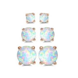 Peermont 18K Rose Gold Plated Round Opal Stud Earrings Beautiful Small 3 Pack - Picture 1 of 2