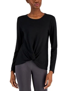 NWT ID Ideology Women's Long-Sleeve Twist-Front Top Black Size L $50 A548 - Picture 1 of 1