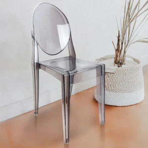 Set of 4 Gray Acrylic Stacking Chairs Kitchen and Dining Room Armless Chair - Picture 1 of 13