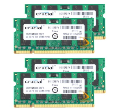 Crucial 4X 4GB 2RX8 PC2-6400 DDR2-800MHz Non-Ecc Memory RAM SODIMM Laptop" - Image 1 of 4