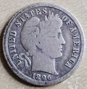 1896-O Barber Dime 10c Very Good VG Almost Fine F Key Date - Picture 1 of 4