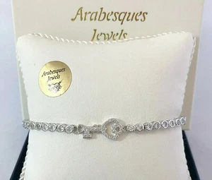 ARABESQUES JEWELS GENUINE STERLING SILVER KEY TO MY HEART TENNIS SLIDER BRACELET - Picture 1 of 4