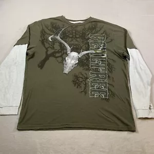 Realtree Shirt Mens XL Green Y2K Double Layer Long Sleeve Skull Deer Graphic - Picture 1 of 8