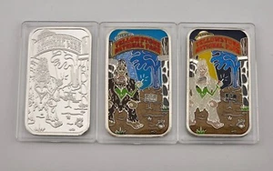Yellowstone Alien Bigfoot UFO 3x 1oz Silver Art Bar Set Enameled Extremely Rare - Picture 1 of 5