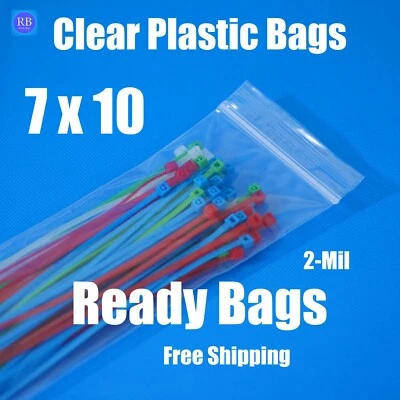 7x10" Clear Reclosable Plastic Bags Zip Top Zipper Seal Jewelry Baggies 2Mil 2ML - Image 1 of 4