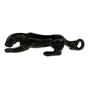 Hockender Black Panther Jaguar Vintage Pflanzgefäß Figur 15,5" Katze sauber schlank MCM - Bild 1 von 13
