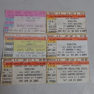 Lote de boletos usados de concierto de Detroit Ministry de colección 6 96 99 03 04 06 industrial - Imagen 1 de 8