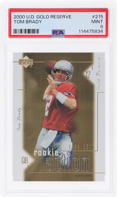 2000 Upper Deck Tom Brady дебютант действие золотой резерв #215 /2500 PSA 9 дебютант RC - Изображение 1 из 2