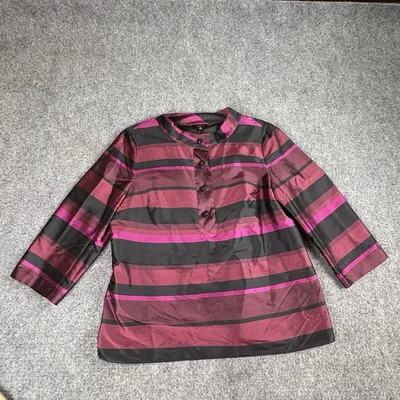 Talbots Tunic Top Women 10 Silk Striped Black Purple Classic Retro Party Office - Image 1 of 4