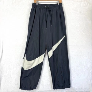 Nike Swoosh Logo Woven Waterproof Baggy Pants Mens L Black Coconut Milk FB7880 - Picture 1 of 10