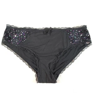 Victoria's Secret Hiphugger Large Black Rainbow Galaxy Lace Soft Silky Satin - Picture 1 of 3