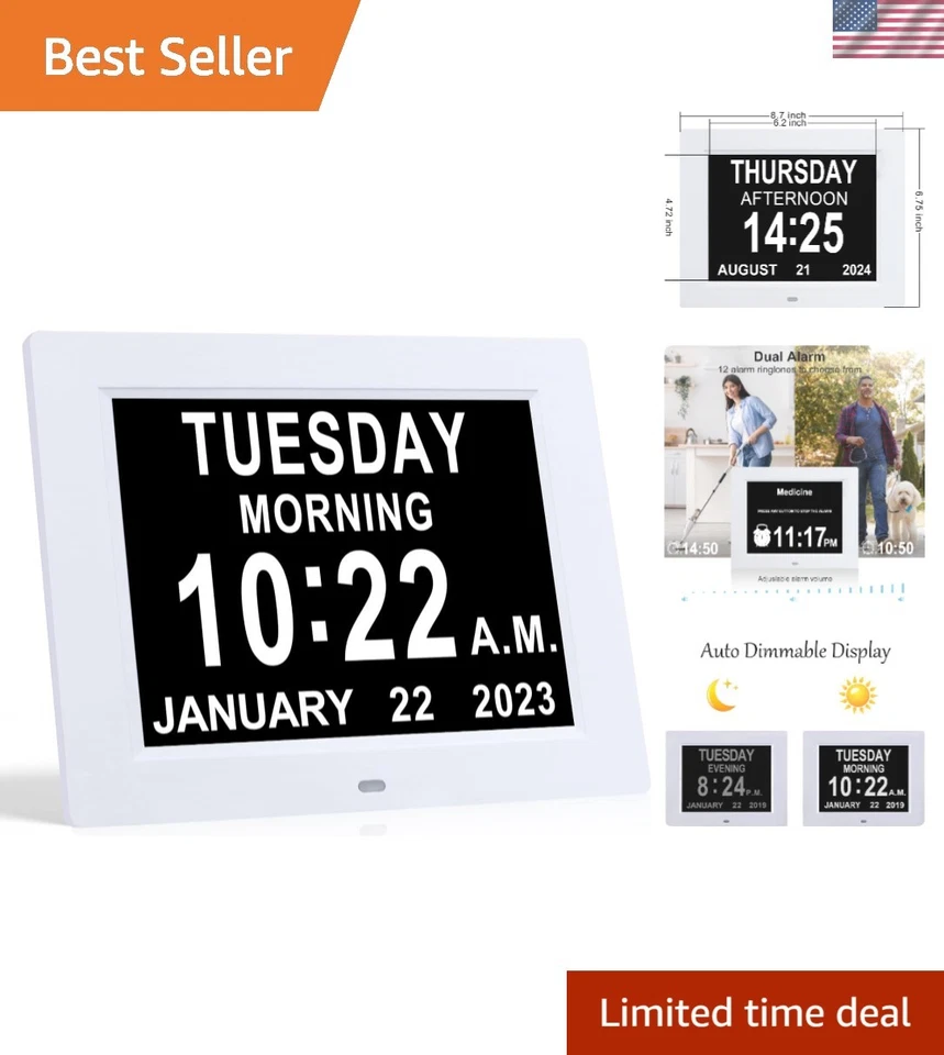 TMC Version 8" Digital Calendar Day Clock - Extra Large Impaired Vision