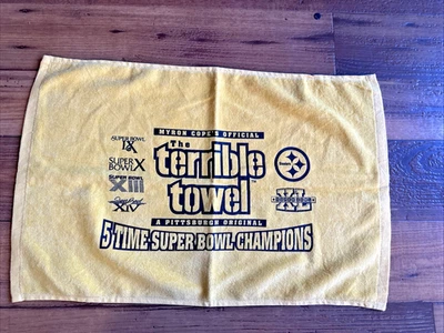 Pittsburgh Steelers Myron Cope's 5 veces campeones del Super Bowl Terrible toalla usada en excelente estado Foto 1 de 2