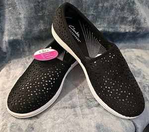 Clarks Cloudsteppers Breeze Emily Sz 8 W Women Slip-On Comfort Flats Shoes Black - Picture 1 of 8