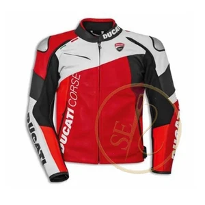 Ducati Corse Red Leather Motorcycle Jacket – CE Armored MotoGP Racing Biker Gear - Picture 1 of 6