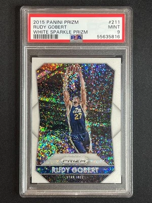 PSA 9 RUDY GOBERT WHITE SPARKLE 2015 PANINI PRIZM NBA UTAH JAZZ MINT 1 RARE #211 - Image 1 of 2