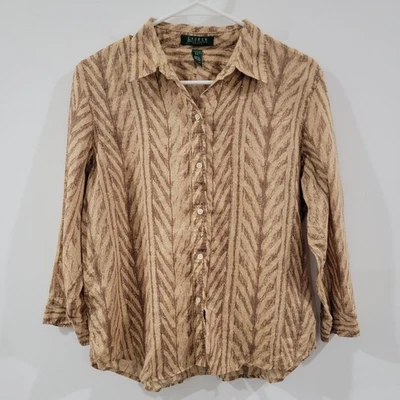 复古 Lauren Ralph Lauren 亚麻纽扣衬衫 尺寸 Petite 大号 商务 — 第 1/4 张图片