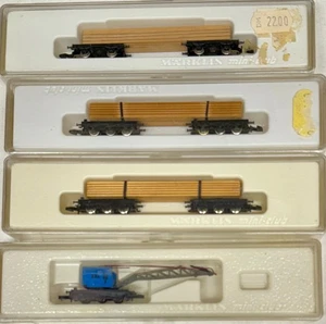 Märklin mini-club 3 vagones de madera larga, 1 vagón grúa muy bien conservado en embalaje original - Imagen 1 de 1