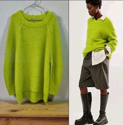 Free People Women's Teddy Sweater Tunic Oversized In Lime Green! Size L - Image 1 of 4