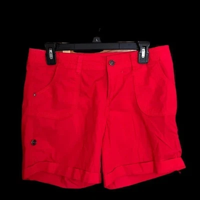 Per Se Red Casual Roll-Up Shorts Button Cuffs Cotton Blend Women’s Size 6 - Image 1 of 4
