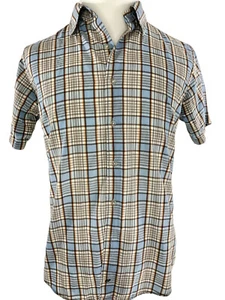 ANCHOR BLUE Men's Shirt Short Sleeve Plaid Button Up Blue Brown Sz M - Picture 1 of 6