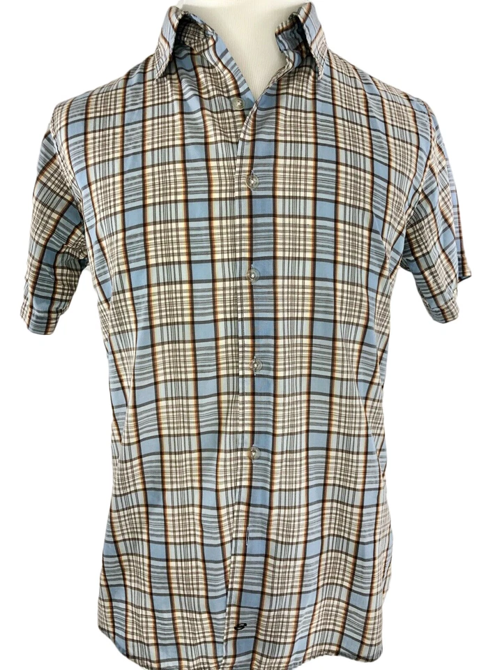 ANCHOR BLUE Men's Shirt Short Sleeve Plaid Button Up Blue Brown Sz M Foto 1 de 4