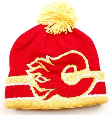 Calgary Flames CCM KR82Z NHL Big Team Logo Pom Knit Hockey Hat/Beanie - Image 1 of 3