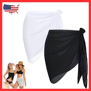 Women Beach Sarong 2 Pcs Bathing Suit Wrap Skirt Sheer Bikini Swimsuit Cover - Picture 1 of 7