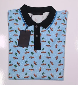 Prada SS16 Light Blue Sombreros and Cactus Print Cotton Polo Shirt 2XL New! - Picture 1 of 10