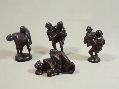 Japon, par Gyokusho 玉昇, 4 Netsuke Erotiques Signés, Curiosa Bois Sculpté,  XIXe - Photo 1/4