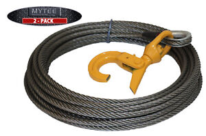 (2 Pk) 1/2"x75' Winch Cable Rope Tow Rollback - Steel Core w/ Hook 6,650 # WLL
