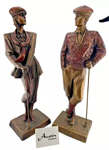 Austin Sculptures Golf Bronze Resin Male & Female "Birdie" Golfers 16.5" Art - Picture 1 of 24
