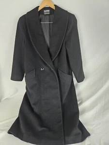 CAPPOTTO LUNGO VINTAGE KAREN PETITE NERO O LANA POLI E CASHMERE TAGLIA 40 pollici petto - Foto 1 di 7