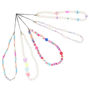 5 sztuk Smycz do telefonu komórkowego Pearl Chain Koraliki Charms Pasek Telefon komórkowy - Zdjęcie 1 z 12